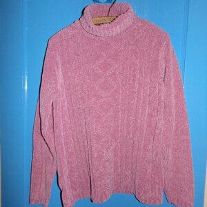 Vintage Pink Ladies Cable Knit Design Wooly Winter Sweater - Medium